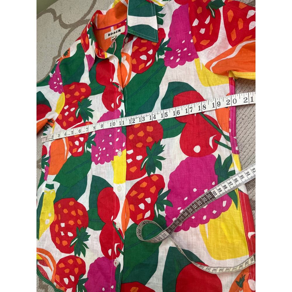 Boden Linen Strawberry Raspberry Fruit Print Button Down Shirt Size 4 NWT - Picture 8 of 13